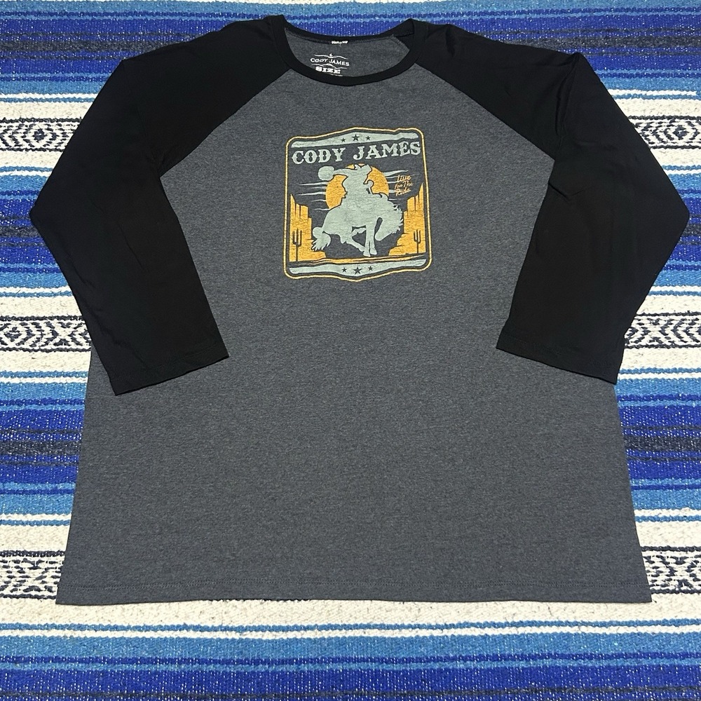 Cody James Mens 2XL Western Cowboy Rodeo Graphic Raglan Baseball Shirt Gray